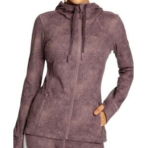 QUEENIEKE Women's Slim Activewear Jacket Purple Thumb Holes Hooded Front Zip